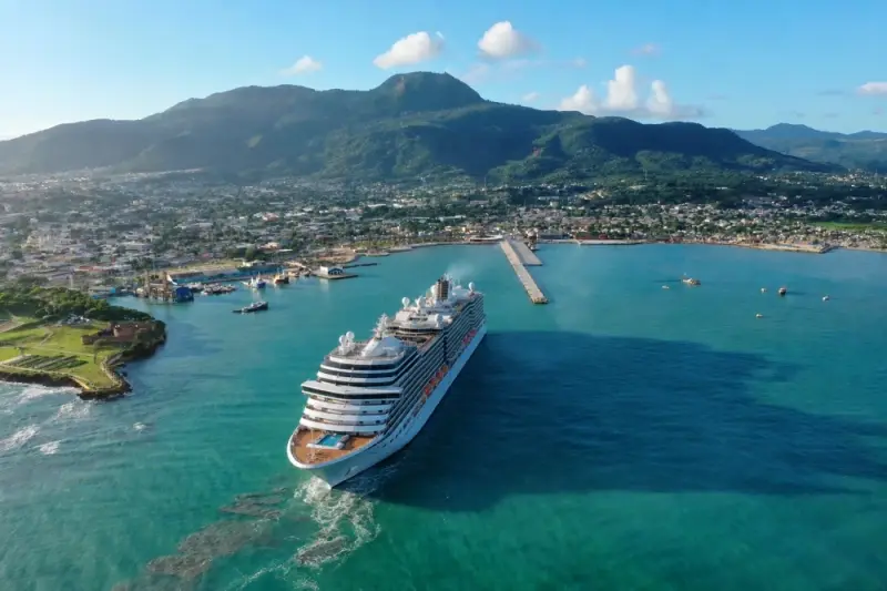 Cruise ship arriving at Taino Bay cruise port in downtown Puerto Plata